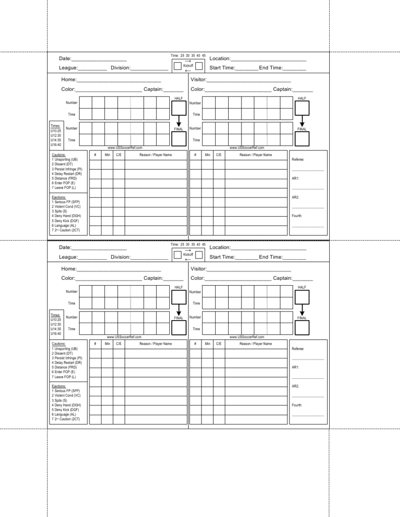 Soccer Score Sheet Download Printable PDF Templateroller Regarding 