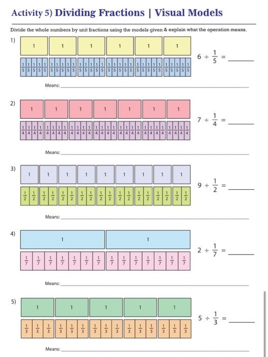 Solved Activity 5 Dividing Fractions Visual Models Divide 