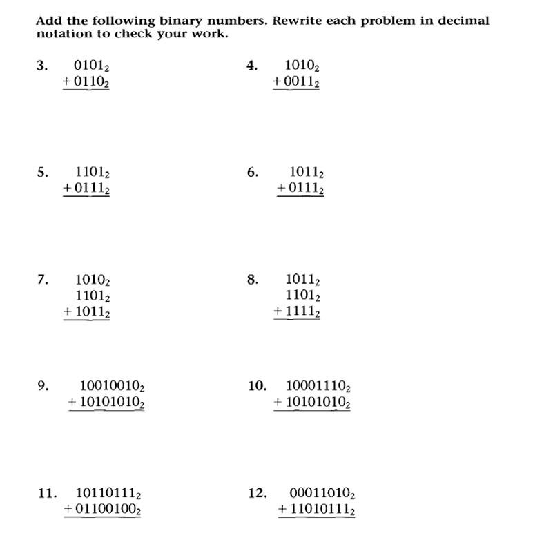 worksheet on binary numbers