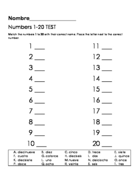 spanish numbers 1-20 worksheet pdf