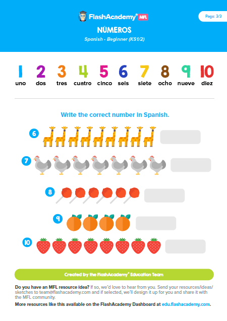 Spanish Numbers Colouring 1 Studycat Worksheets Library