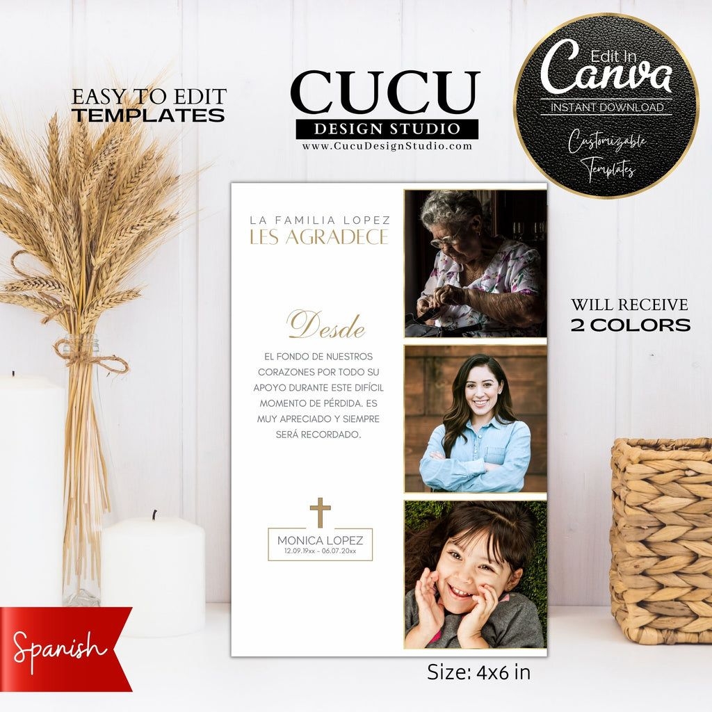 Spanish Printable Funeral Thank You Card Template Canva Funeral Card 