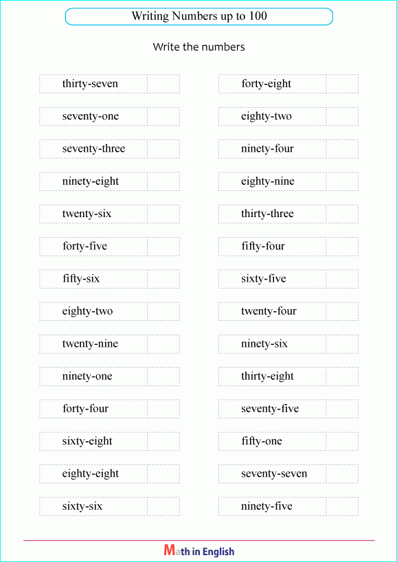 worksheet with numbers 1-100