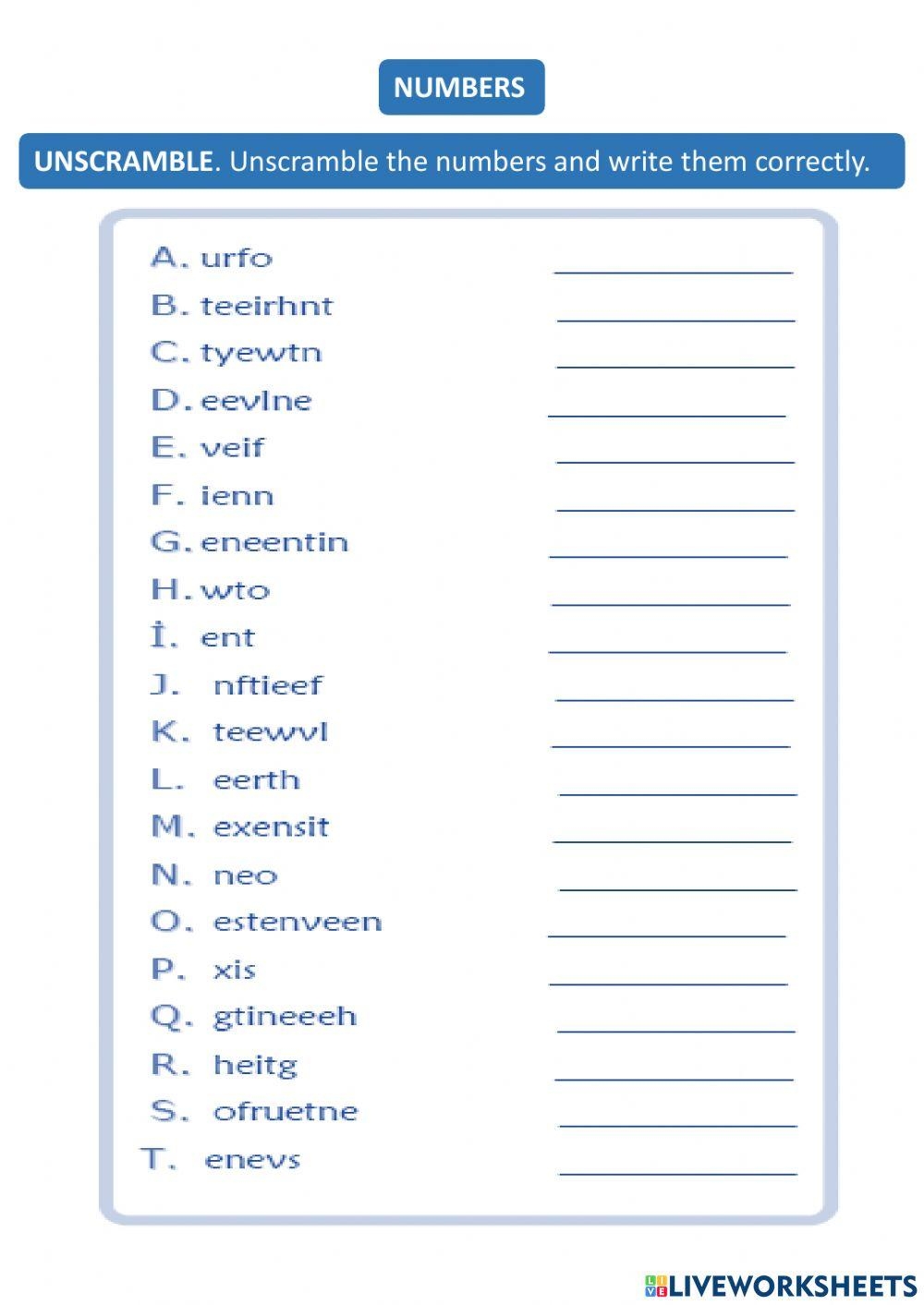 Spelling Numbers Live Worksheets Worksheets Library