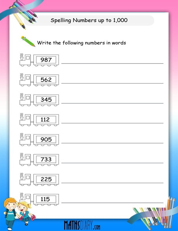 Spelling Numbers Upto 1000 Worksheets Math Worksheets 