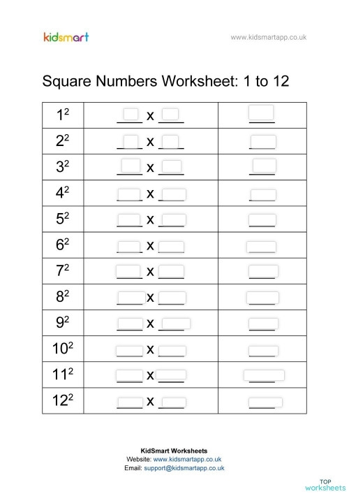 squaring numbers worksheet