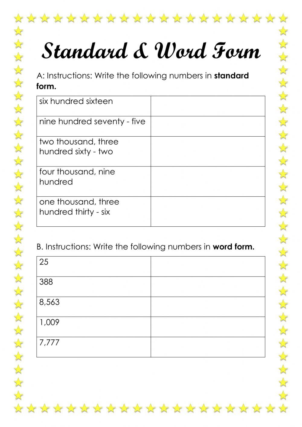 Standard And Word Form Interactive Worksheet Live Worksheets 