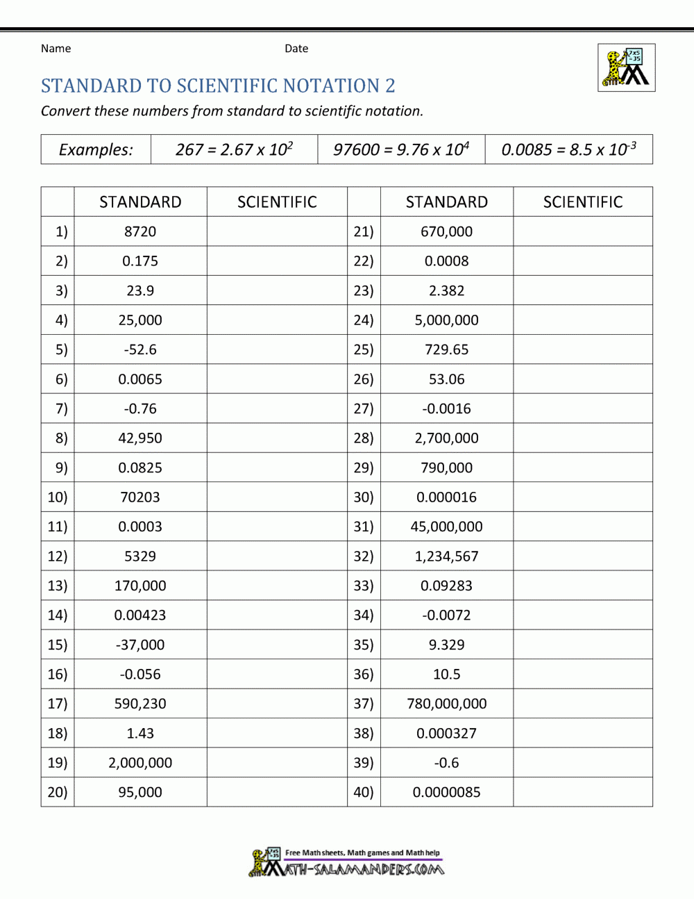 writing numbers in scientific notation worksheet