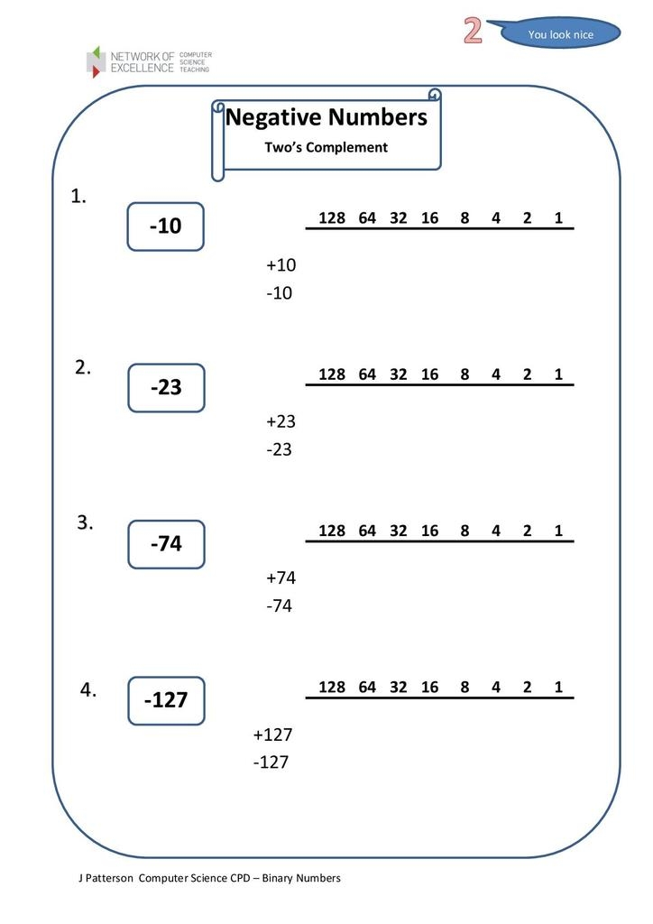 binary numbers worksheet