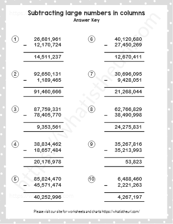 Subtract Large Numbers In Columns Grade 5 Exercise 1 Your 