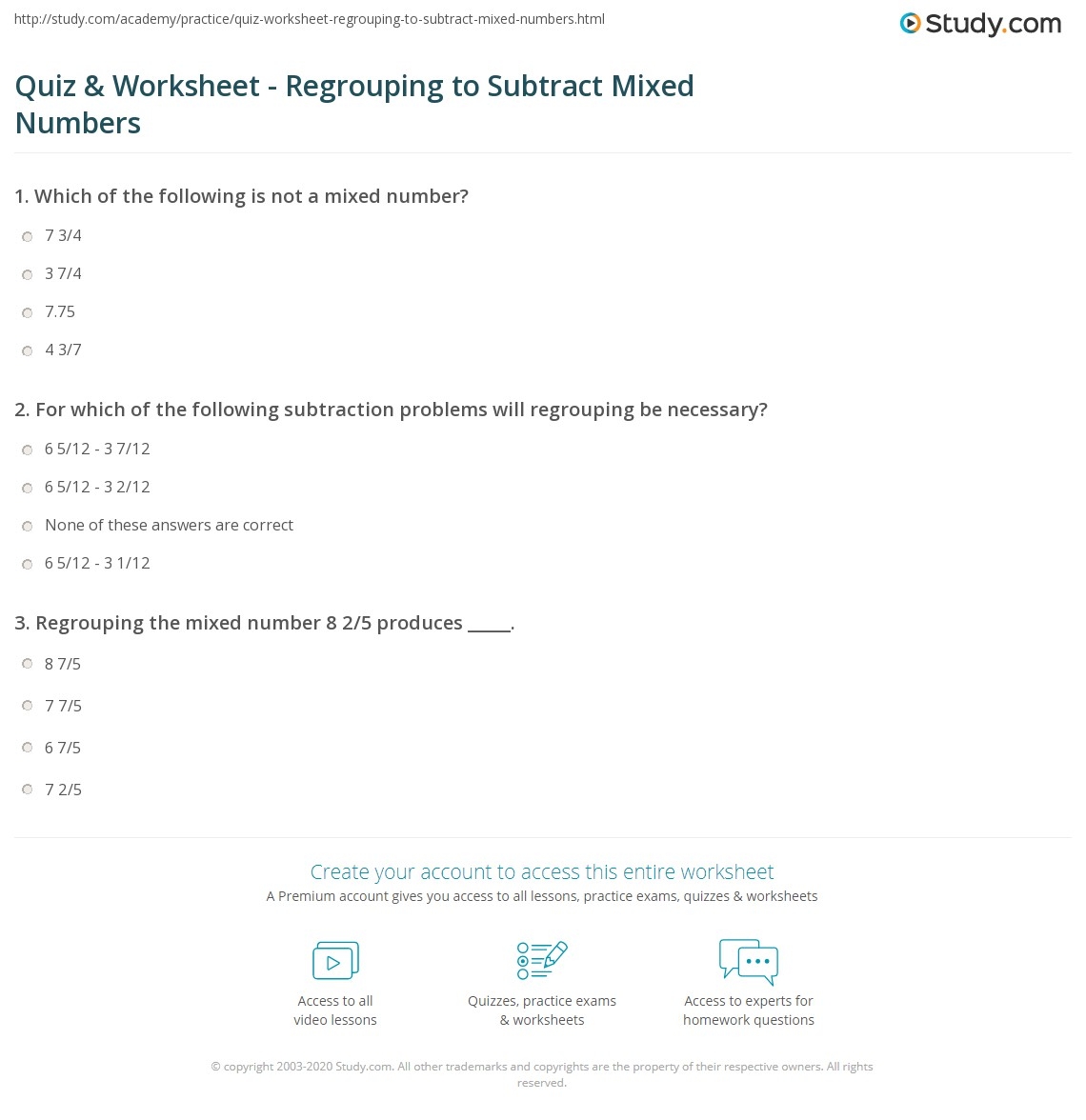 Subtract Mixed Numbers With Regrouping Worksheet