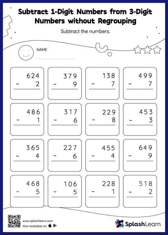 Subtract Two 3 Digit Numbers Without Regrouping Vertical Subtraction 