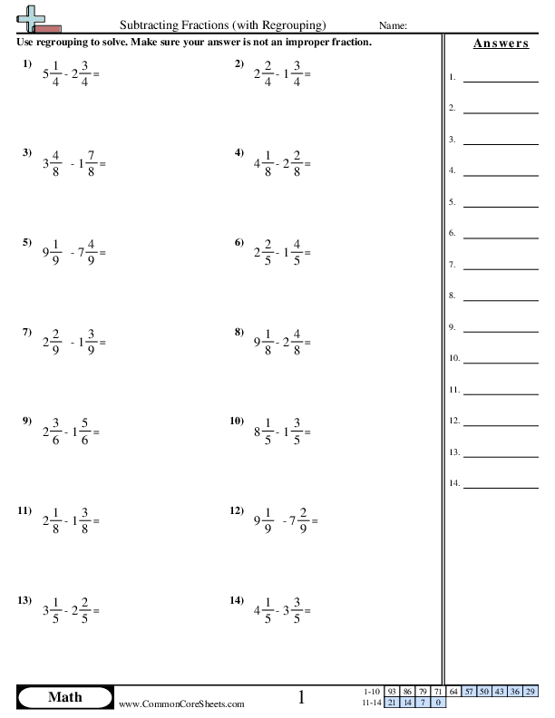 Subtracting Fractions with Regrouping Worksheet Download Worksheets 