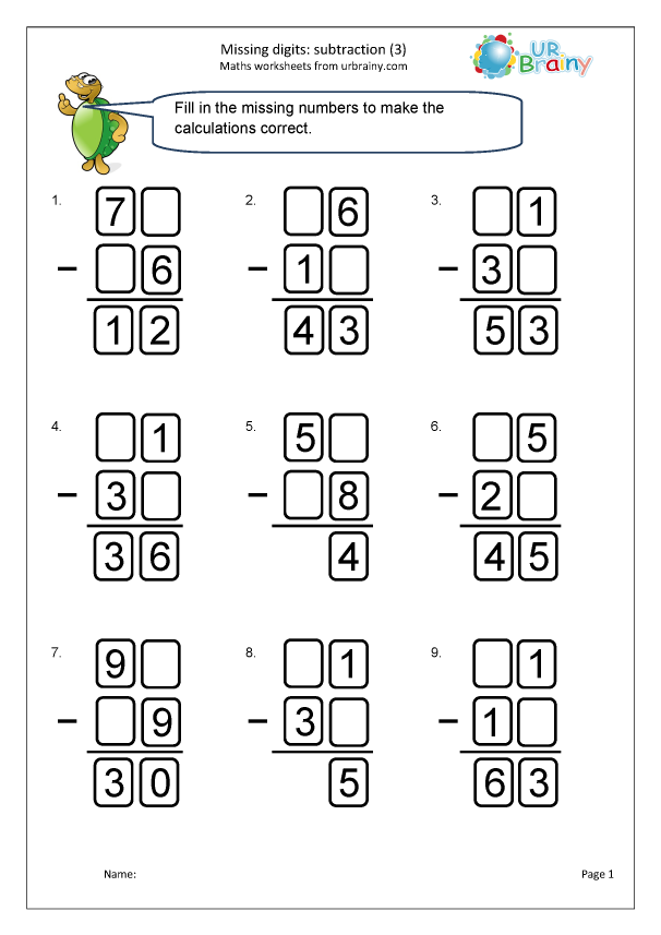 3 digit missing numbers worksheet