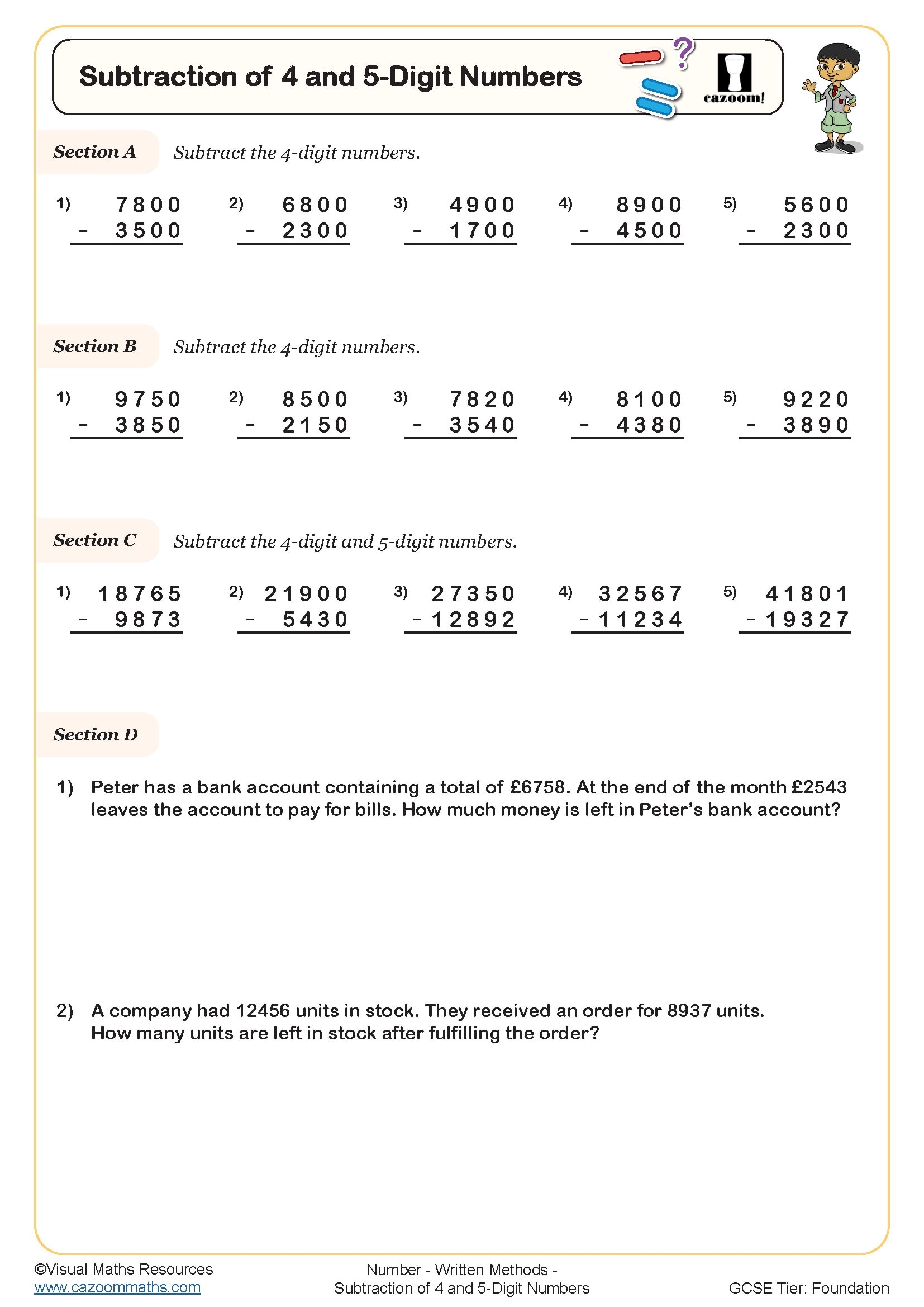 5-digit numbers in words worksheet