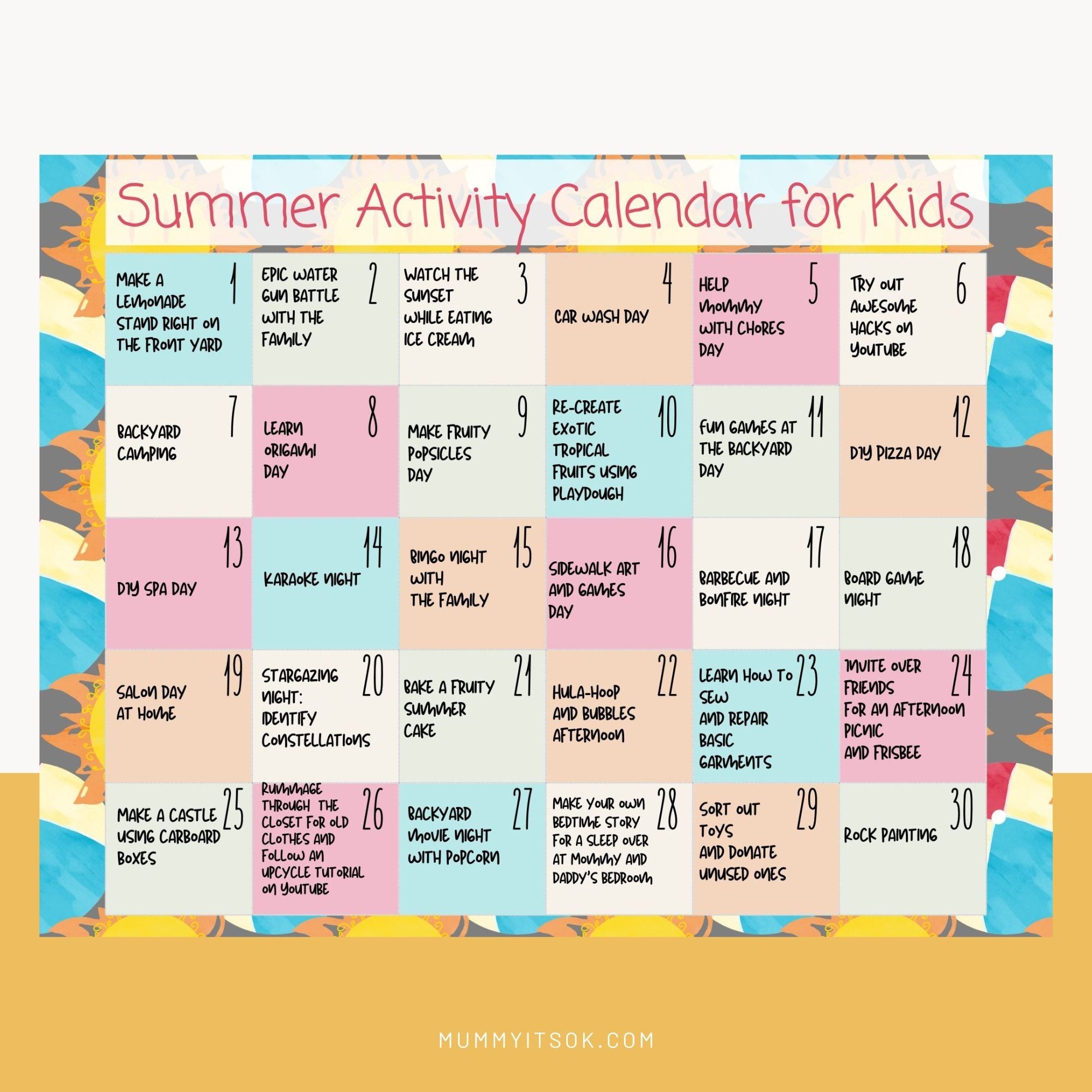 Summer Activity Printable Summer Activity Calendar Printable Summer 