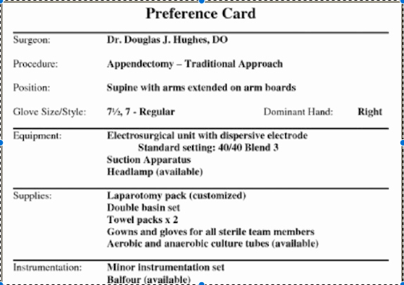 Surgeon Preference Card Template Peterainsworth