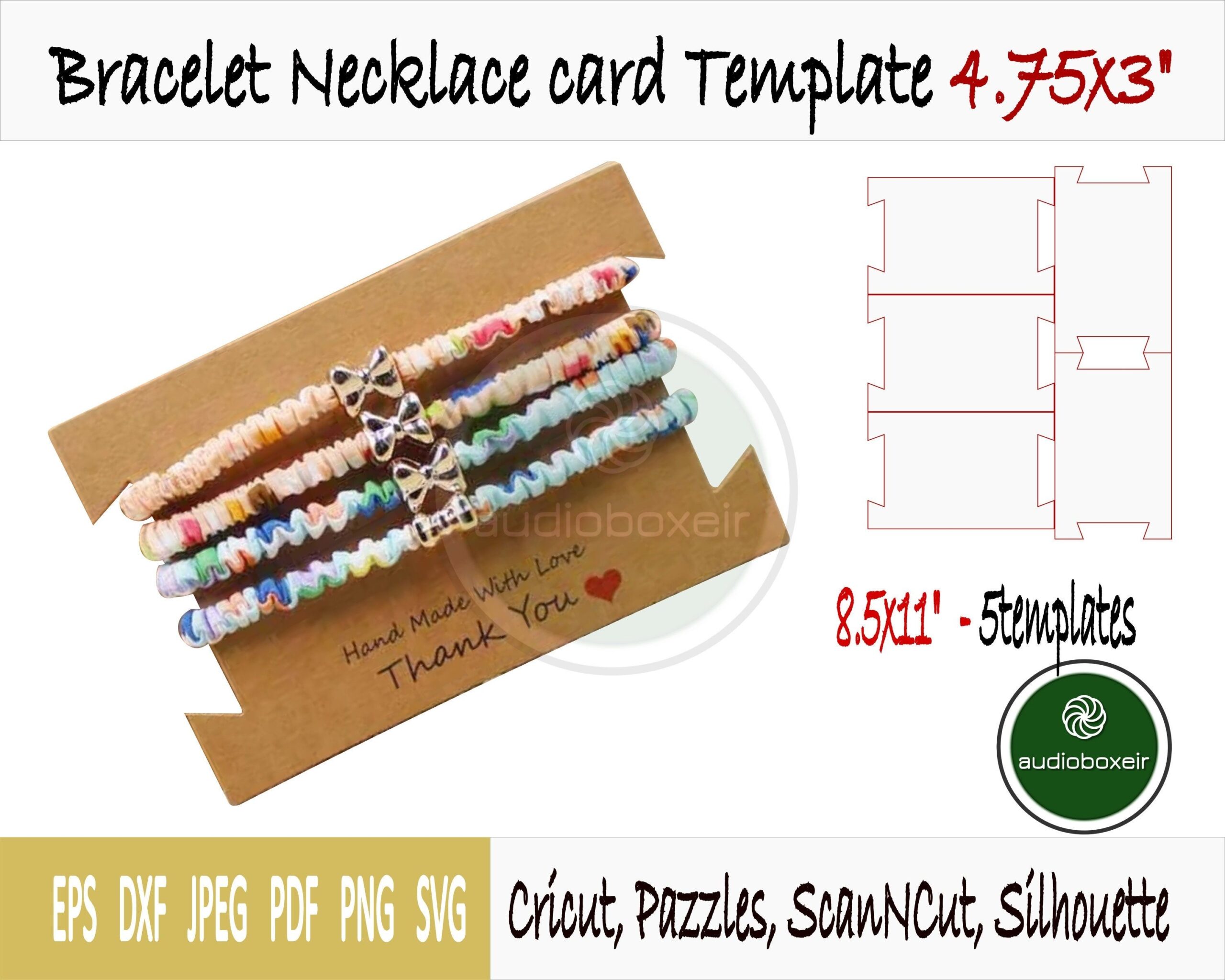 Template Of Card For Bracelet Or Necklace 4 75x3 Etsy Empaquetado