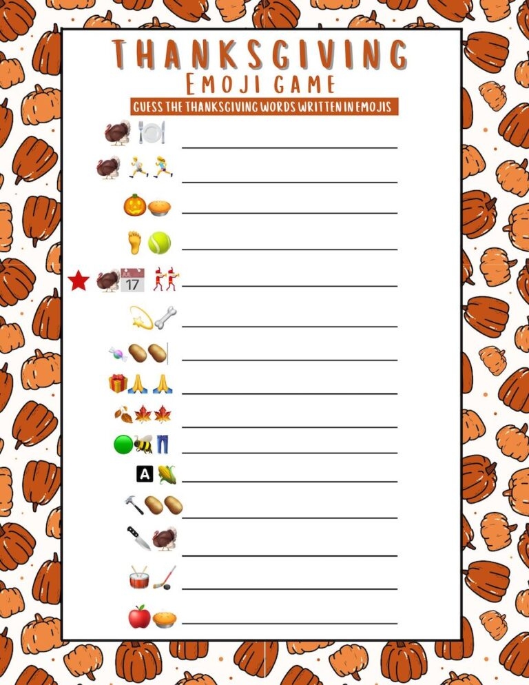 Thanksgiving Emoji Pictionary Game Free Printable OriginalMOM