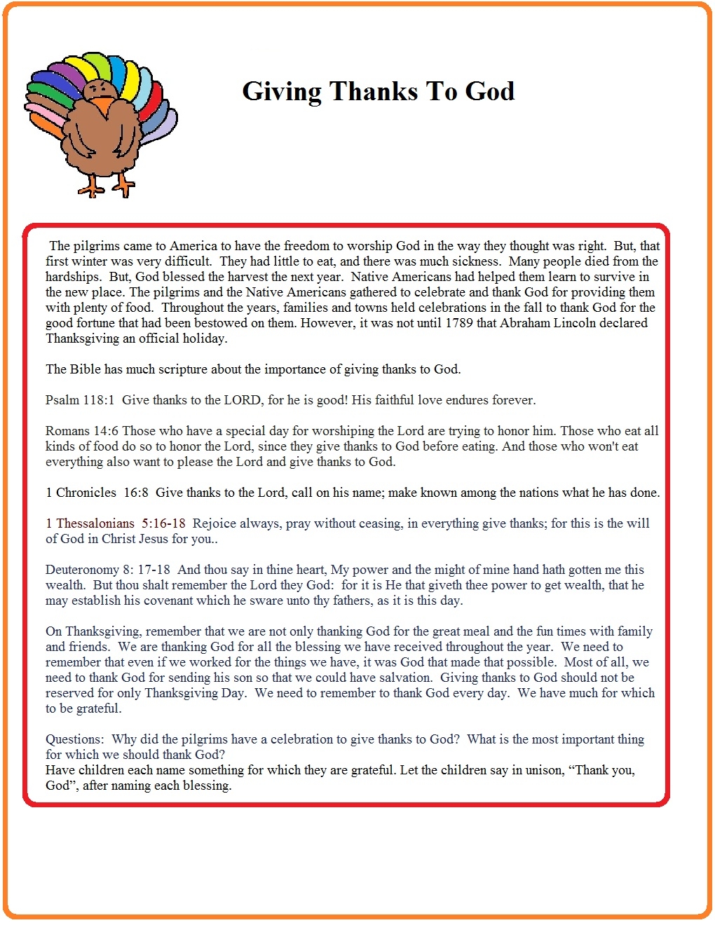 Thanksgiving Sunday School Printables