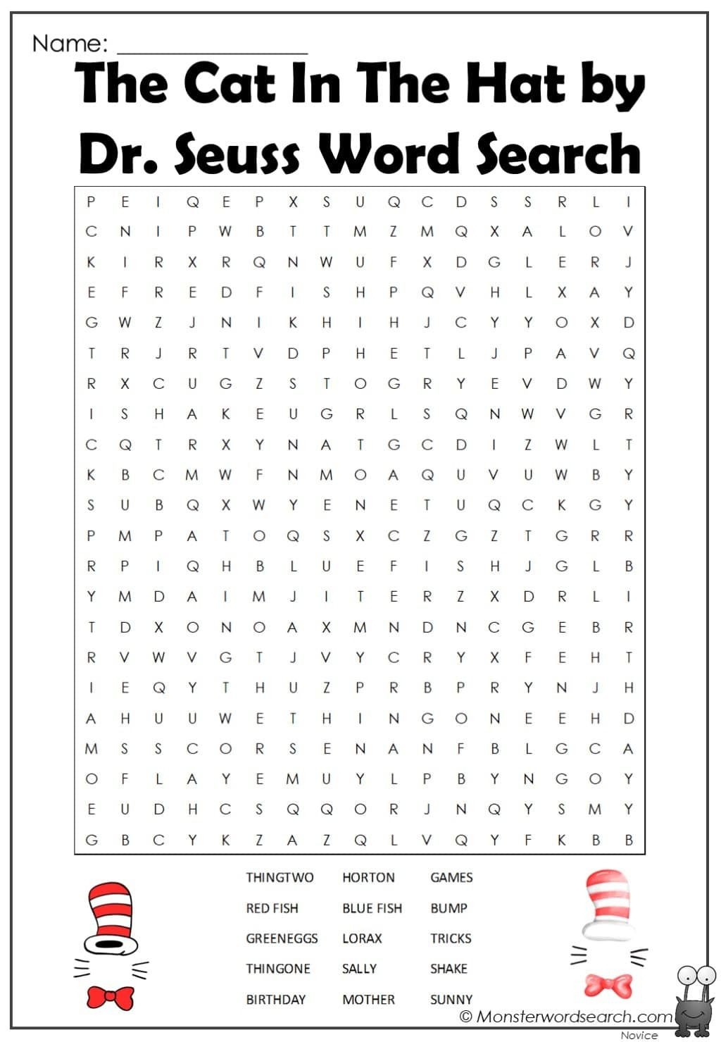 The Cat In The Hat By Dr Seuss Word Search Printable Worksheet