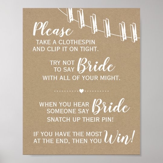 The Clothespin Game Bridal Shower Rustic Sign Zazzle
