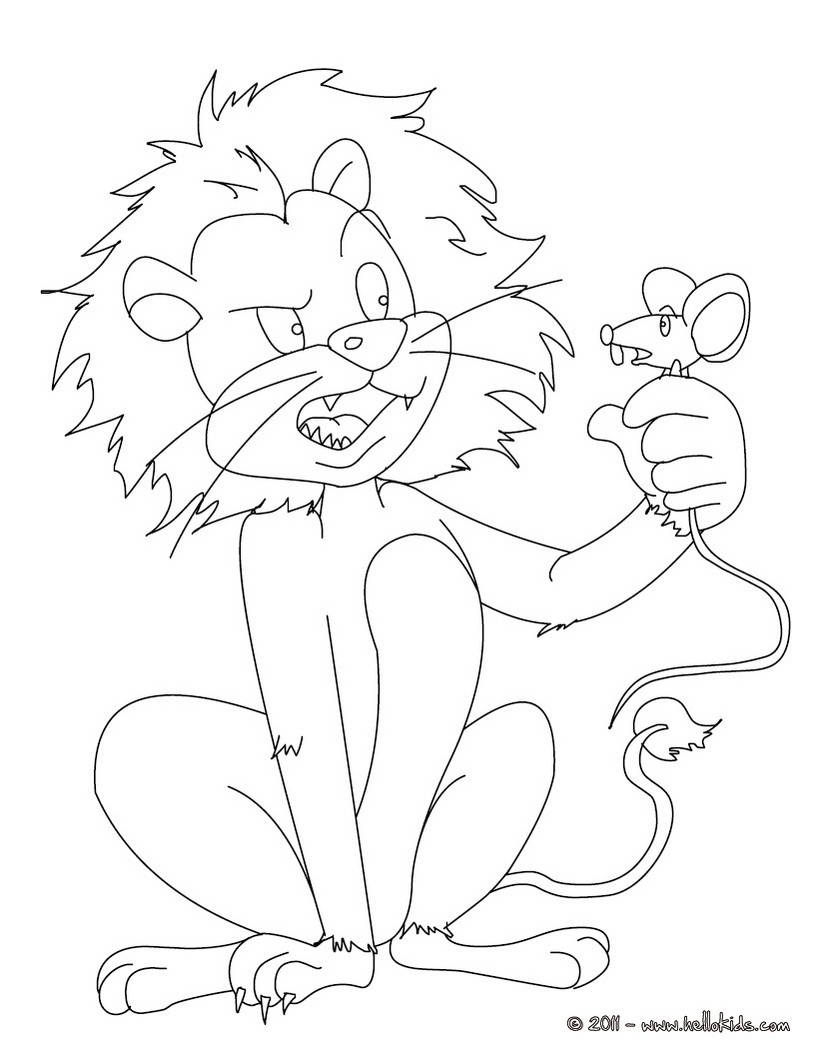 The Lion And The Mouse Coloring Pages Hellokids