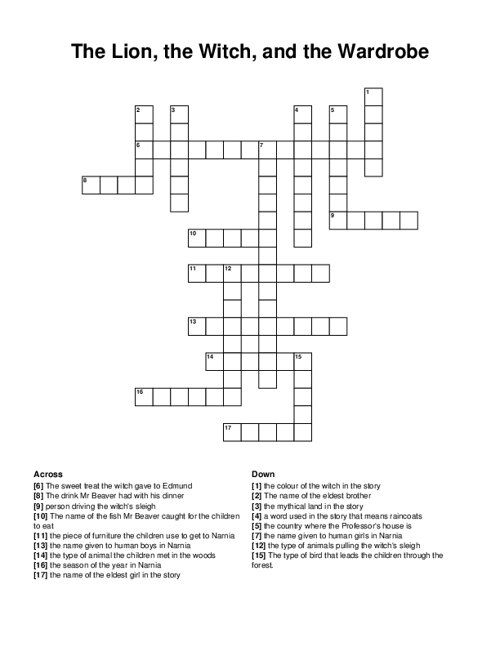 The Lion The Witch And The Wardrobe Crossword Puzzle