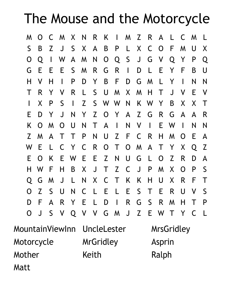 The Mouse And Motorcycle Free Printable Worksheets Webmotor