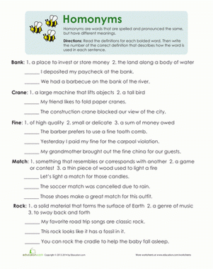 Third Grade Vocabulary Comprehension Worksheets Multiple Meaning Words 