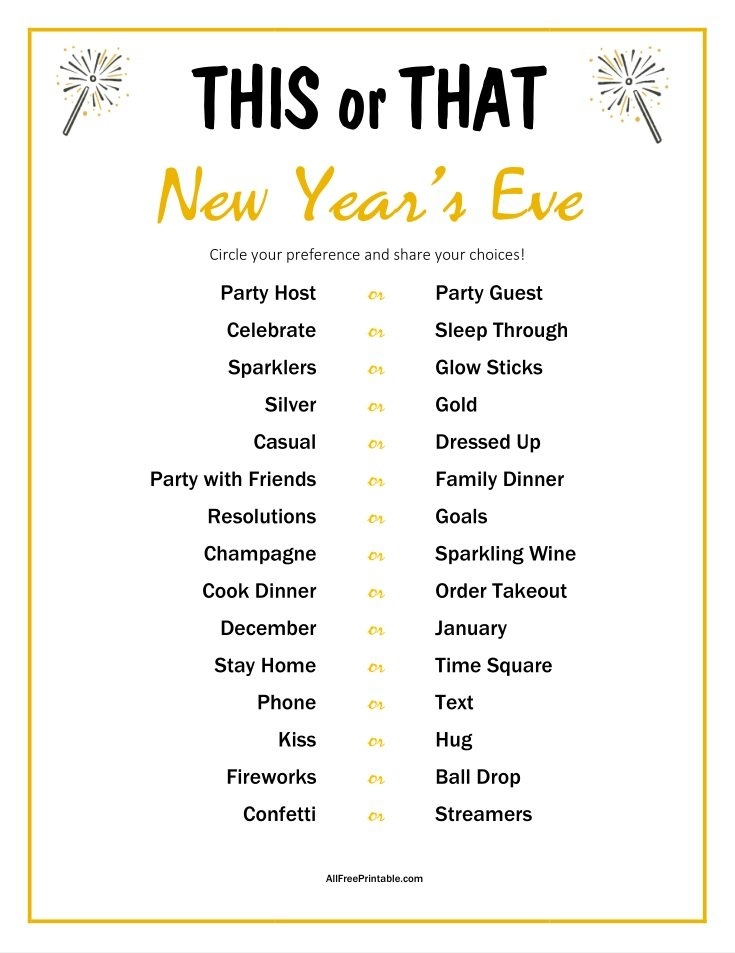 new years eve printable activities