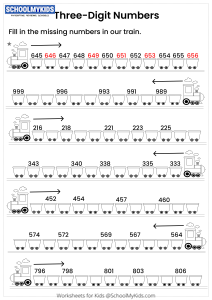 Three Digit Numbers Write Missing Numbers Worksheet For Second
