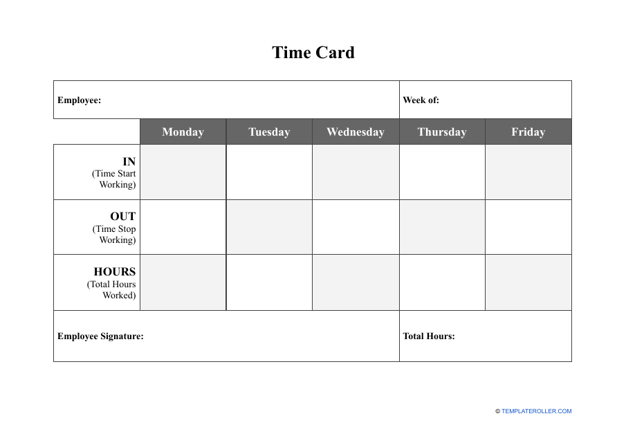 Time Card Template Download Printable PDF Templateroller