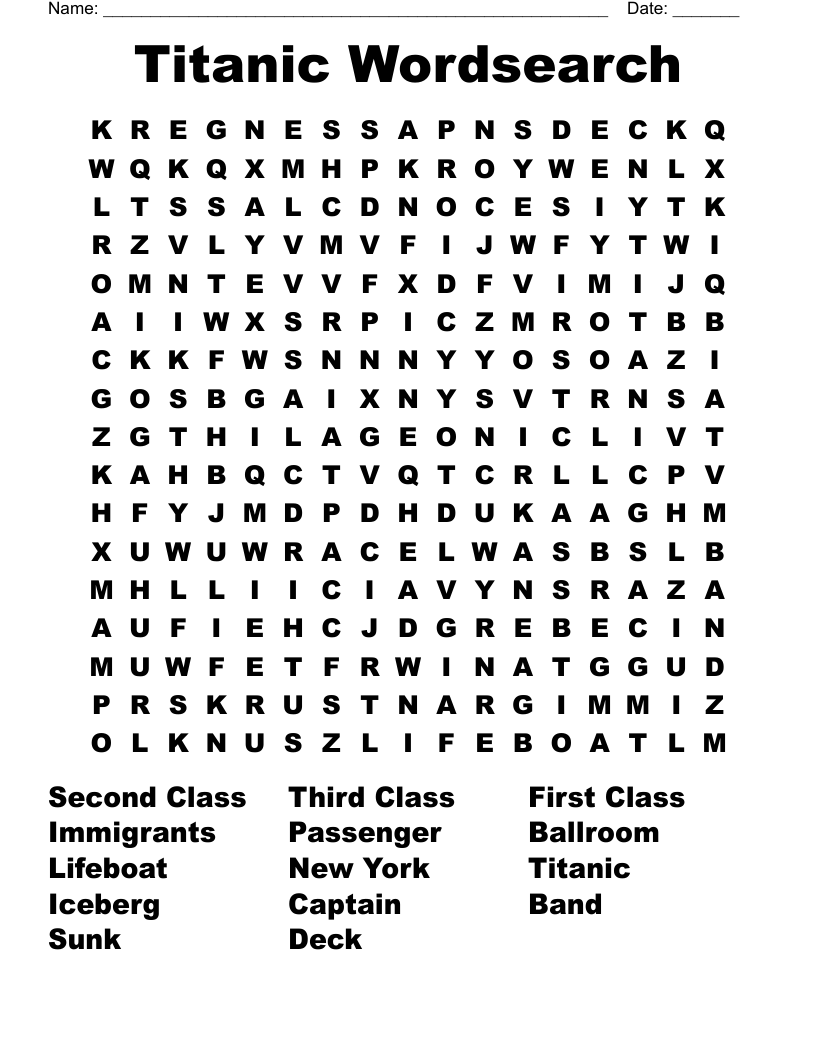 Titanic Word Search Printable