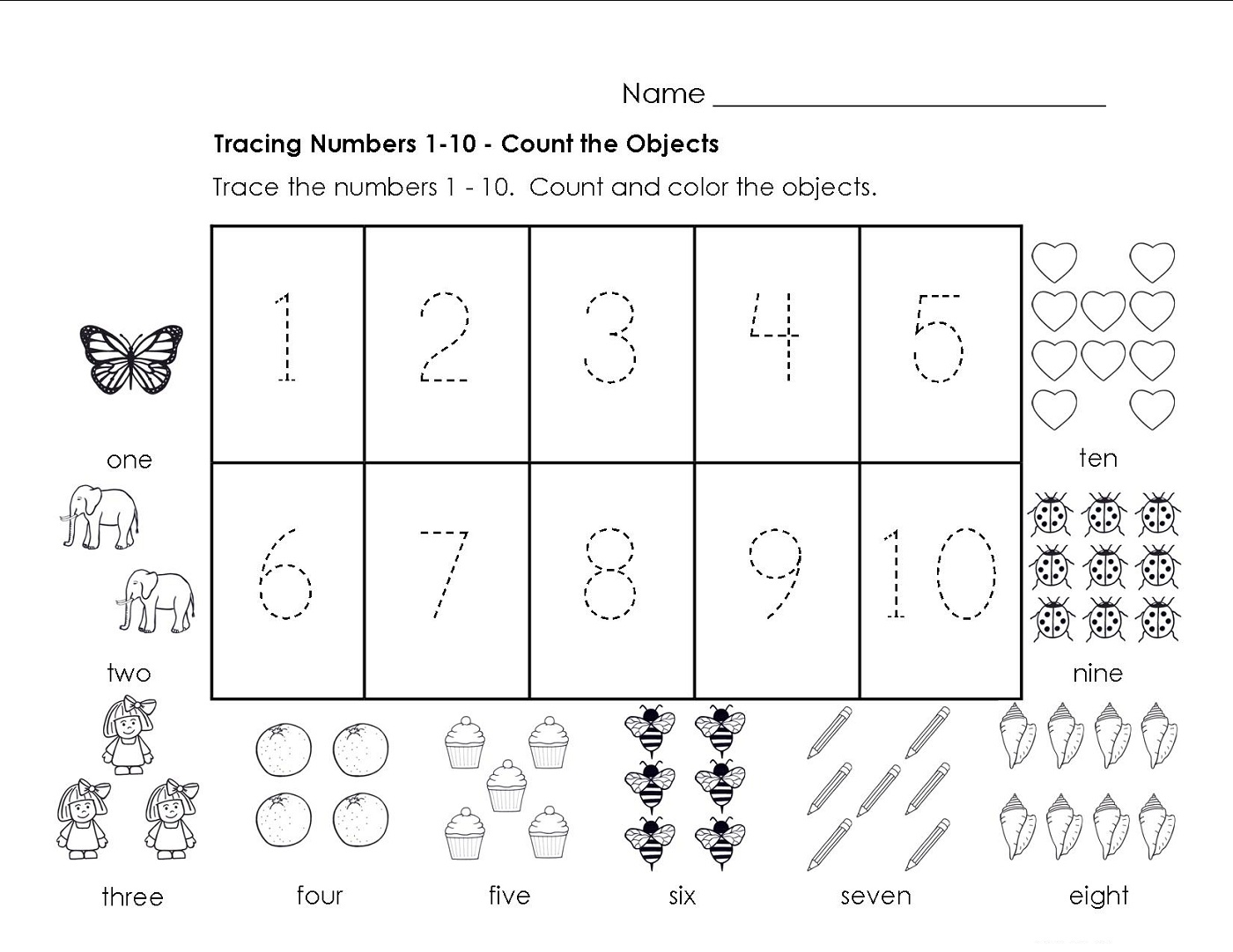 Trace Numbers 1 To 10 Worksheet