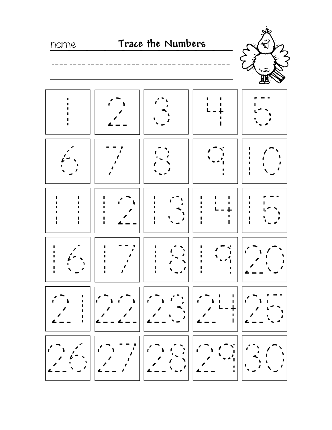 trace numbers worksheet