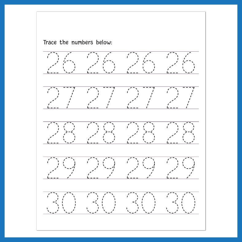 tracing numbers 1-30 worksheets pdf