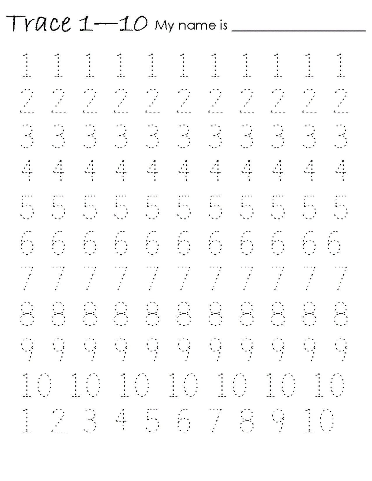 Tracing Numbers 1 10 Worksheets WorksheetsCity