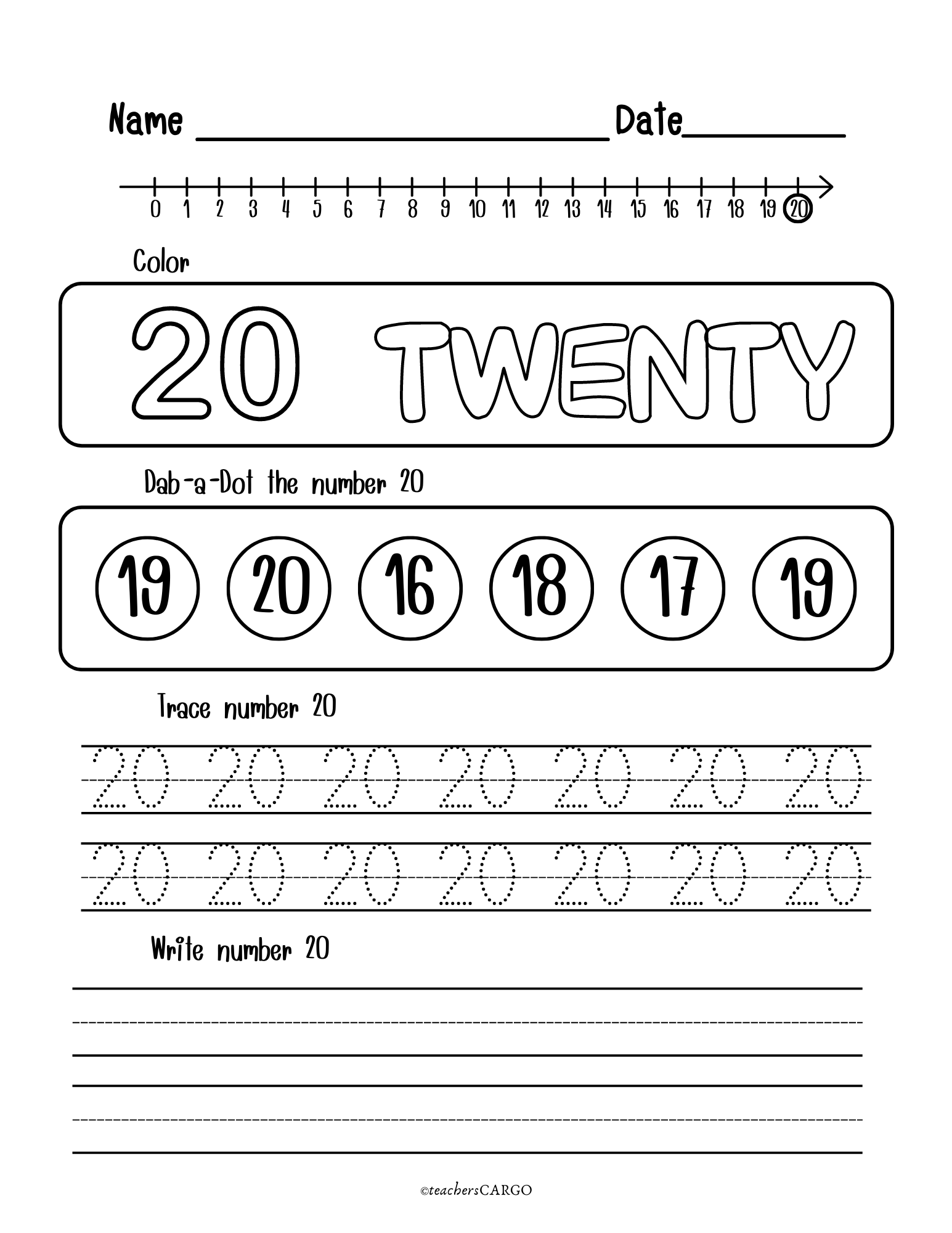 writing numbers 1 to 20 worksheet