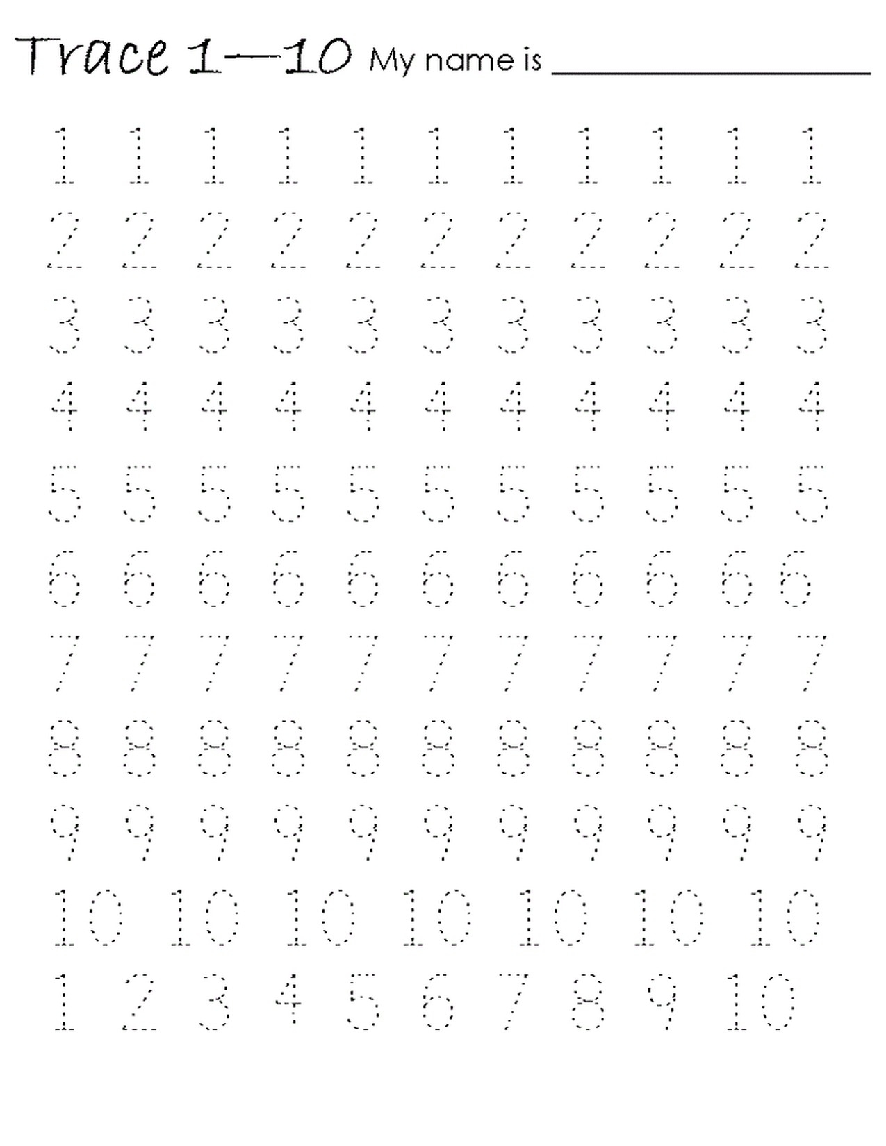 worksheet tracing numbers 1-20