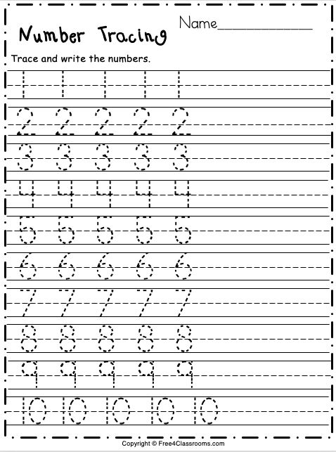 tracing numbers worksheets 1-10