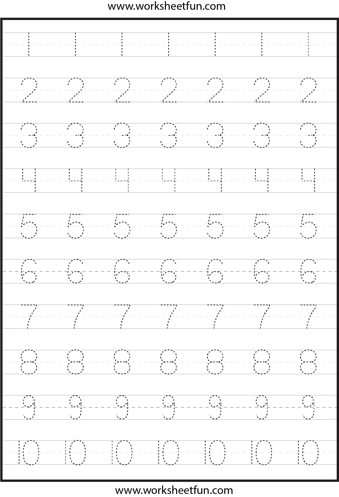 Tracing Numbers Worksheets For Kindergarten Pdf