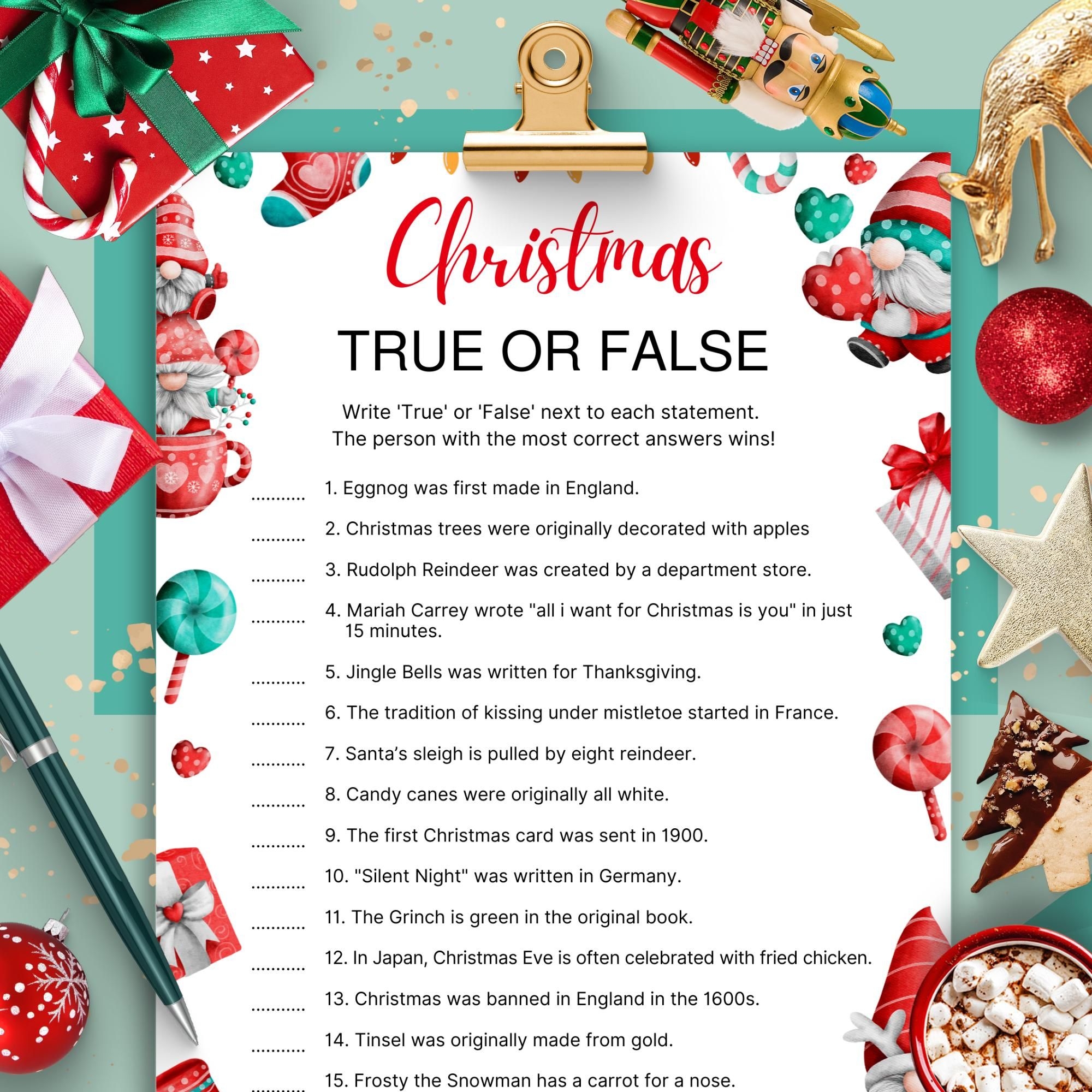 True Or False Game Christmas Trivia Questions With Answers Christmas