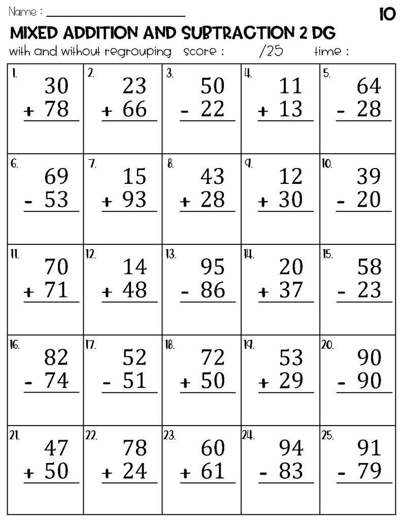 Two Digit Mixed Addition And Subtraction With And Without Regrouping