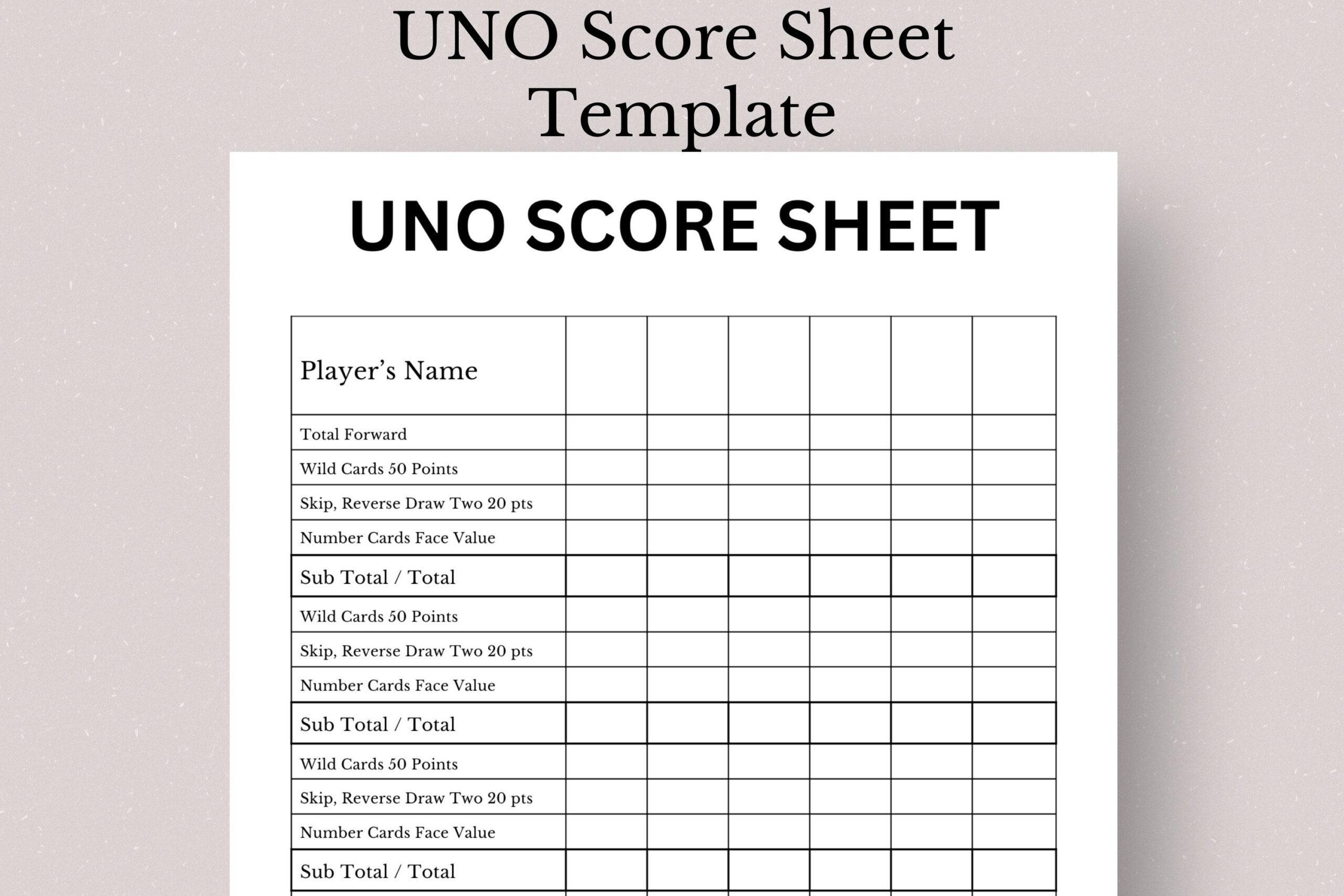 Uno Score Sheet Template Printable Uno Score Card Printable Uno Score 