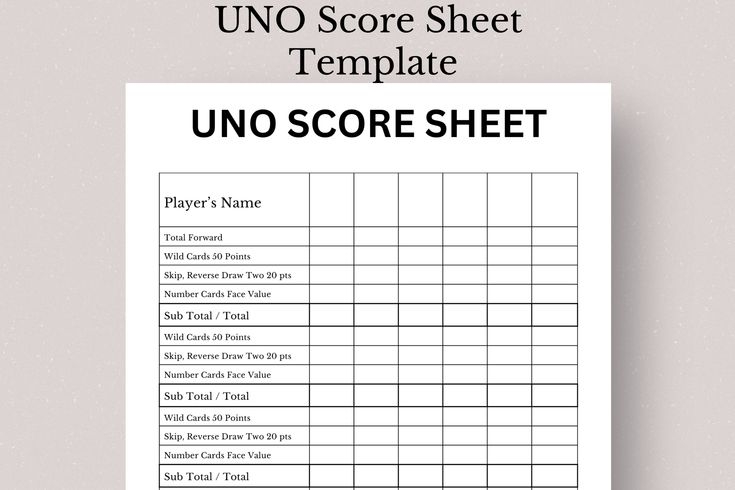 Uno Score Sheet Template Printable Uno Score Card Printable Uno Score