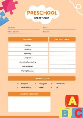 Use This Customizable Orange Illustrated Preschool Report Card Template 