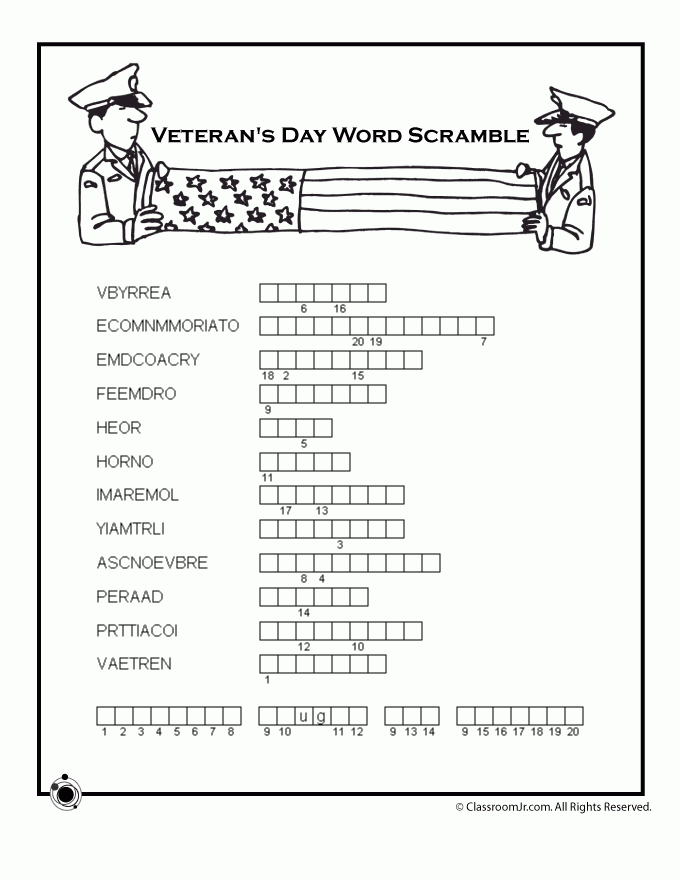 Veterans Day Word Scramble Worksheet