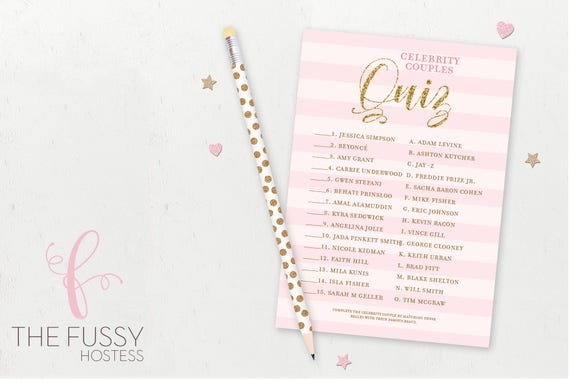 Virtual Printable Celebrity Couples Bridal Shower Game Wedding 