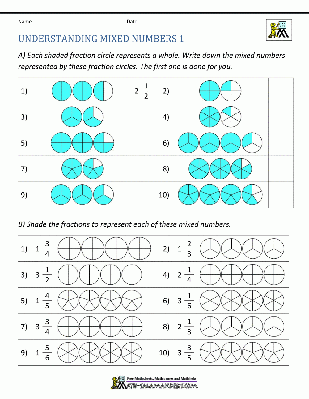 mixed numbers on number lines worksheet